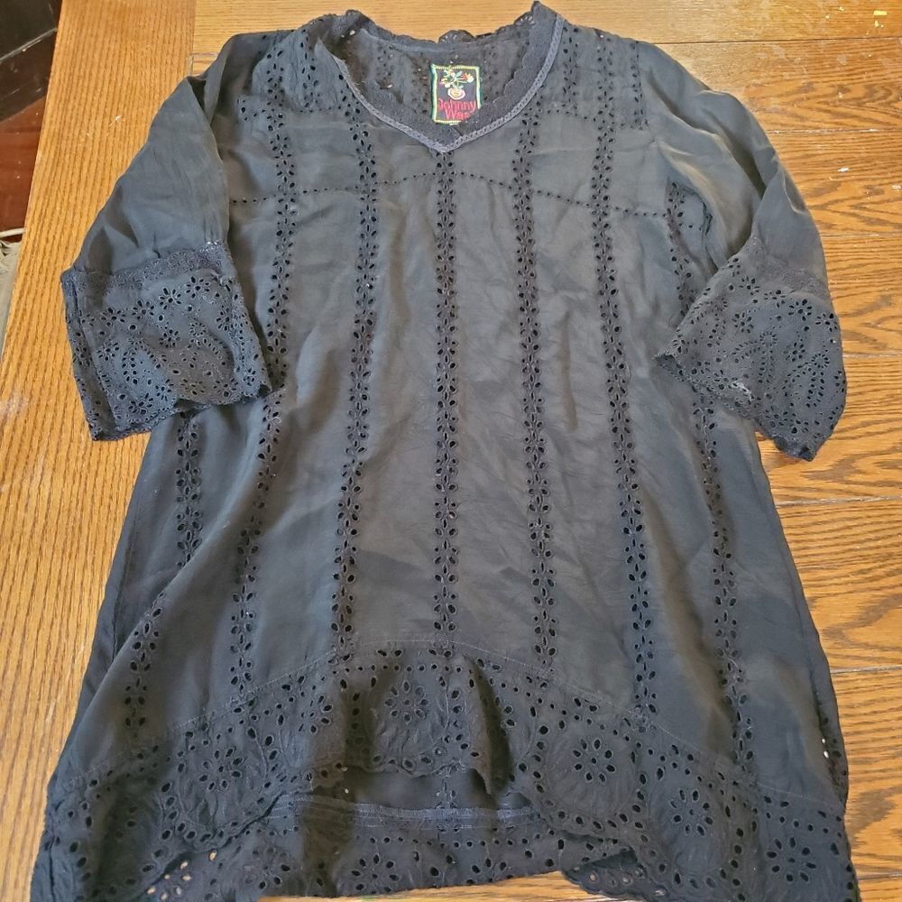 Johnny Was black eyelet tunic dress Sz small